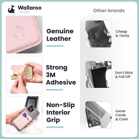 Premium Leather Phone Card Holder - Stick On Wallet for iPhone and Android Smartphones - Minimalist Style with Non-Slip Lining Secures Up to 3 Cards Kangaroo in Saudi Arabia