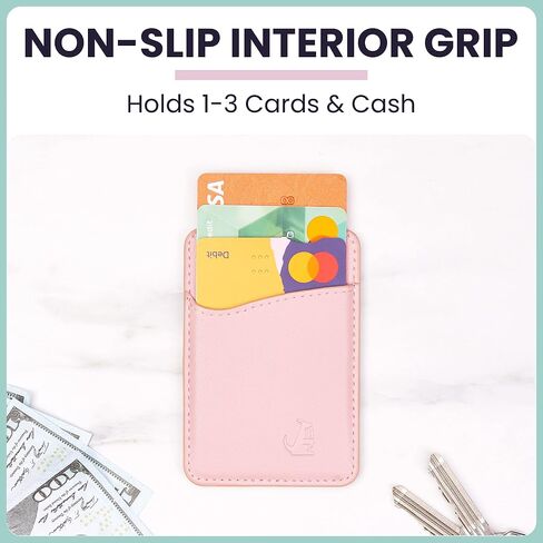 Premium Leather Phone Card Holder - Stick On Wallet for iPhone and Android Smartphones - Minimalist Style with Non-Slip Lining Secures Up to 3 Cards Kangaroo in Saudi Arabia
