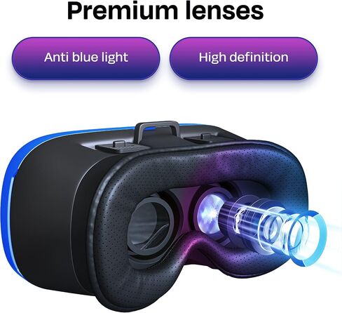 VR Headset Compatible with iPhone & Android Phone - VR Headset for Phone - Universal Virtual Reality Goggles for Kids and Adults - Cell Phone VR Headsets - VR Headset for iPhone (Blue) in Saudi Arabia