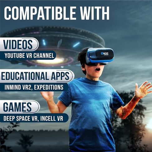 VR Headset Compatible with iPhone & Android Phone - VR Headset for Phone - Universal Virtual Reality Goggles for Kids and Adults - Cell Phone VR Headsets - VR Headset for iPhone (Blue) in Saudi Arabia