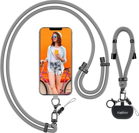 Kaptron 2Pcs Cell Phone Lanyard: Universal Adjustable Crossbody Phone Strap and Wrist Strap, with 2 Lobster Clips and 2 Tether Patches, Compatible with Most iPhone and Android Smartphones (Gray) in Kuwait