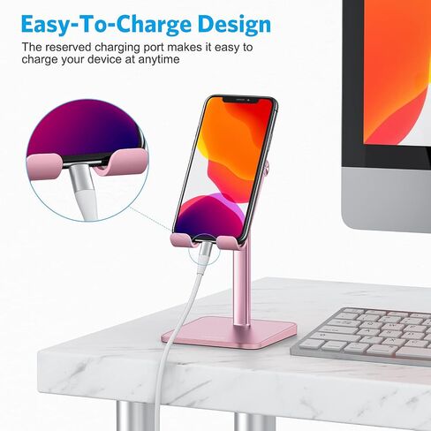 OMOTON CA02 Cell Phone Stand with Charging Hole for Desk Lightweight Silver | Fits iPhone 17/Samsung Galaxy 4-7" · Hands-Free Call · Gaming · Live Streaming · Compact Portable for Travel, Office, Home in Kuwait