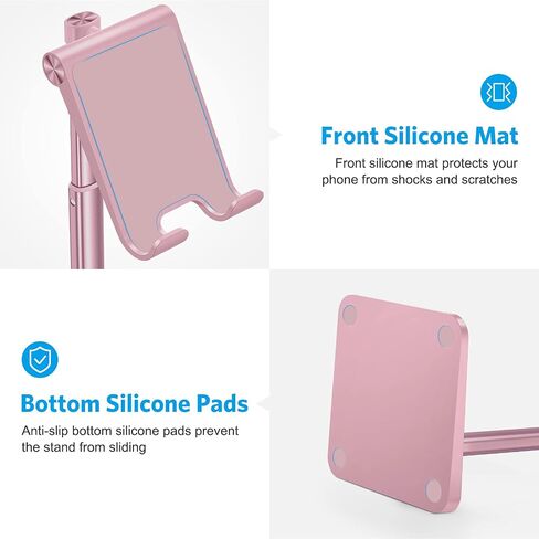 OMOTON CA02 Cell Phone Stand with Charging Hole for Desk Lightweight Silver | Fits iPhone 17/Samsung Galaxy 4-7" · Hands-Free Call · Gaming · Live Streaming · Compact Portable for Travel, Office, Home in Kuwait