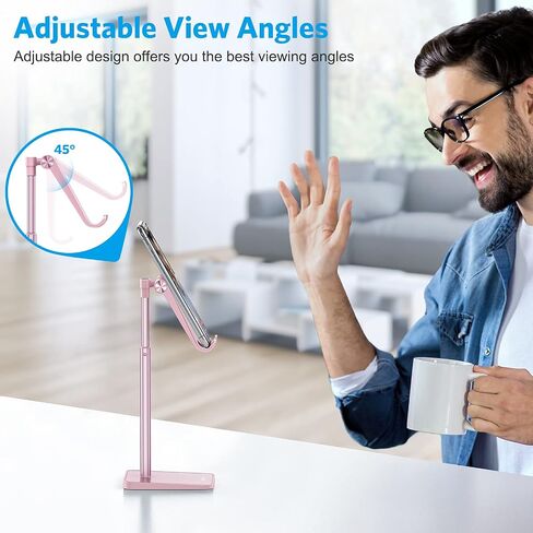 OMOTON CA02 Cell Phone Stand with Charging Hole for Desk Lightweight Silver | Fits iPhone 17/Samsung Galaxy 4-7" · Hands-Free Call · Gaming · Live Streaming · Compact Portable for Travel, Office, Home in Kuwait