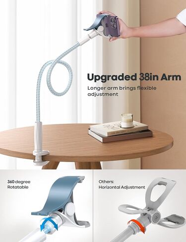 سرير حامل هاتف Lamicall Gooseneck - [أحدث مضفر من النايلون] ذراع مرن، الطول الإجمالي 38 بوصة، مشبك مشبك قابل للتعديل 360 درجة، حامل تثبيت للهاتف الخلوي العلوي للسرير، المكتب، الهاتف المحمول 4-7 بوصة in Kuwait