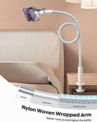 سرير حامل هاتف Lamicall Gooseneck - [أحدث مضفر من النايلون] ذراع مرن، الطول الإجمالي 38 بوصة، مشبك مشبك قابل للتعديل 360 درجة، حامل تثبيت للهاتف الخلوي العلوي للسرير، المكتب، الهاتف المحمول 4-7 بوصة in Kuwait
