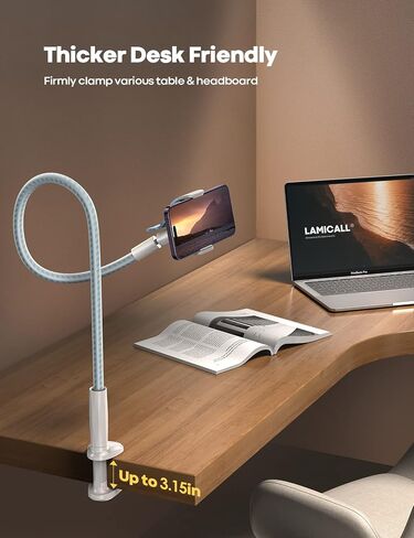 سرير حامل هاتف Lamicall Gooseneck - [أحدث مضفر من النايلون] ذراع مرن، الطول الإجمالي 38 بوصة، مشبك مشبك قابل للتعديل 360 درجة، حامل تثبيت للهاتف الخلوي العلوي للسرير، المكتب، الهاتف المحمول 4-7 بوصة in Kuwait