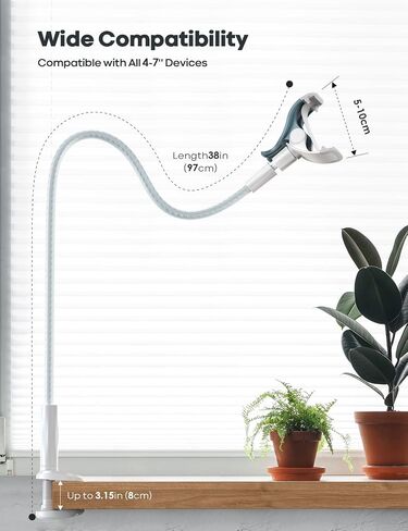 سرير حامل هاتف Lamicall Gooseneck - [أحدث مضفر من النايلون] ذراع مرن، الطول الإجمالي 38 بوصة، مشبك مشبك قابل للتعديل 360 درجة، حامل تثبيت للهاتف الخلوي العلوي للسرير، المكتب، الهاتف المحمول 4-7 بوصة in Kuwait