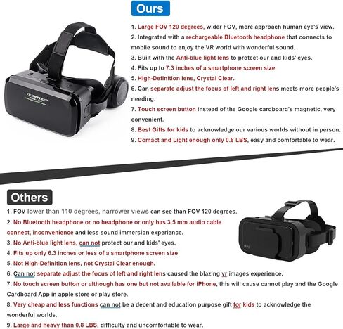 Cell Phone VR Headset Virtual Reality Headsets VR Headsets Virtual Reality Glasses VR Glasses VR Goggles for TV Movies Video Games Compatible with iOS, Android Support 4.7" to 7.3" Mobile Screen(B95) in Saudi Arabia