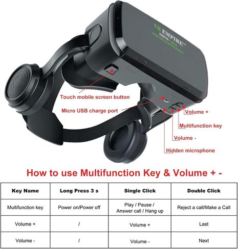 Cell Phone VR Headset Virtual Reality Headsets VR Headsets Virtual Reality Glasses VR Glasses VR Goggles for TV Movies Video Games Compatible with iOS, Android Support 4.7" to 7.3" Mobile Screen(B95) in Saudi Arabia