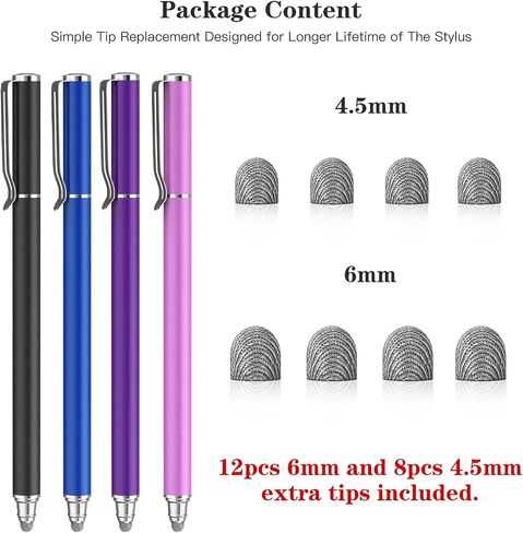 METRO Stylus Pen for Touchscreen - High Sensitivity Capacitive Switch Stylus Fiber Tips 2 in 1 Universal Stylus Pens for iPad iPhone Tablet Android Chromebook Switch 2 All Touch Screens (8 Extra Tips) in Kuwait