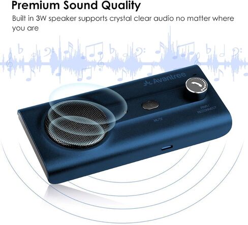 Avantree CK11 - Bluetooth 5.0 Hands-Free Car Speakerphone, Titanium | Hands-Free Calls with Siri Support and Motion Auto-On, plus a 3W Speaker, Visor Clip, and Volume Knob for Easy In-Car Use in Kuwait
