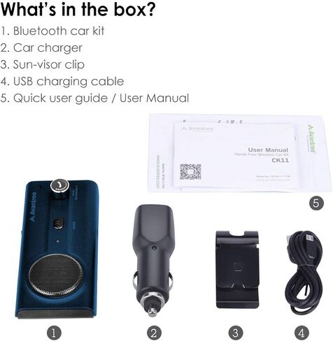 Avantree CK11 - Bluetooth 5.0 Hands-Free Car Speakerphone, Titanium | Hands-Free Calls with Siri Support and Motion Auto-On, plus a 3W Speaker, Visor Clip, and Volume Knob for Easy In-Car Use in Kuwait