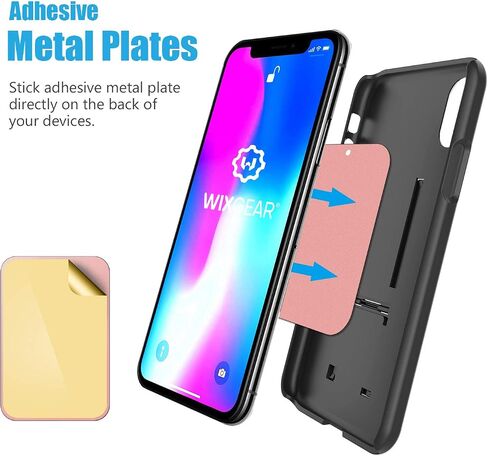 Mount Metal Plate with Adhesive for Magnetic Cradle-Less Mount by WixGear - X4 Pack 2 Rectangle and 2 Round (Compatible with Magnetic mounts) (Black) in Kuwait
