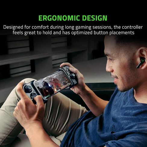 Razer Kishi Mobile Game Controller/Gamepad for iPhone iOS: Works with most iPhones – X, 11, 12, 13, 13 Max - Apple Arcade, Amazon Luna, Google Stadia - Lightning Port Passthrough - MFi Certified in Kuwait