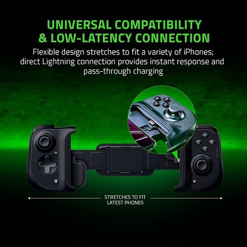 Razer Kishi Mobile Game Controller/Gamepad for iPhone iOS: Works with most iPhones – X, 11, 12, 13, 13 Max - Apple Arcade, Amazon Luna, Google Stadia - Lightning Port Passthrough - MFi Certified in Kuwait