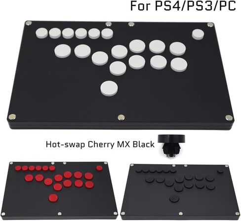 LOKORI B1-PS-B عصا تحكم رفيعة للغاية على طراز جميع الأزرار، عصا تحكم في الألعاب لجهاز PS4/PS3/PC Hot-Swap Cherry MX أسود (اللون: أزرار بيضاء) in Kuwait