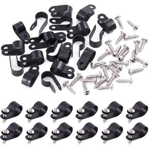 Swpeet 120 Pack White 1/2 Inch Nylon Plastic R-Type Cable Clips Clamp Kit, Nylon Screw Mounting Cord Fastener Clips with 120 Pack Screws for Wire Management (1/2 Inch, White) in Saudi Arabia