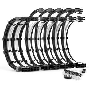 PSU Cable Extension Kit 30CM Length with Combs,1x24Pin/2x8Pin(4+4) EPS/3x8Pin(6P+2P) PCI-E/PC Sleeved for ATX Power Supply,White, All-White in Kuwait