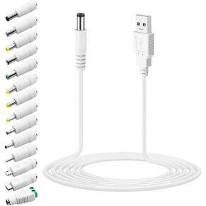 SHNITPWR DC 5V Power Cord USB to DC Power Charging Cable 5.5 x 2.5mm Plug 5FT with 14 Tip Adapters 5.5x2.1 5.0x2.5 5.5x1.7 4.8x1.7 4.0x1.7 3.5x1.35 3.0x1.1 2.5x0.7 6.5x4.4 5.5x3.0 Micro USB Type-C