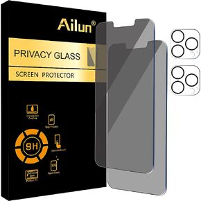 Ailun 2Pack Privacy Screen Protector for iPhone 13 Pro Max[6.7 inch] + 2 Pack Camera Lens Protector, Anti Spy Private Tempered Glass Film, [9H Hardness] - HD [Black][4 Pack]
