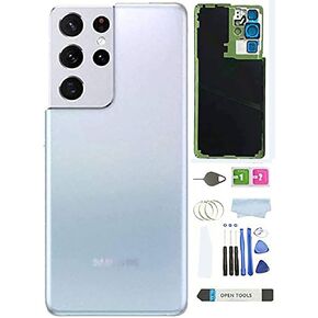 Galaxy S21 Ultra Back Glass Cover Replacement for Samsung Galaxy S21U S21 Ultra 5G SM-G998B G998U G998U1 G998W Housing Door with Camera Glass Lens Parts and Pre-Install Tapes (Phantom Black)