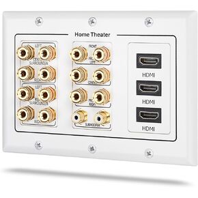 Fosmon 3-Gang 7.2 Surround Sound Distribution Home Theater Wall Plate | Gold Plated Copper Banana Binding Post Coupler Outlet Faceplate for 7 Speakers, Two RCA Subwoofer Jacks, 3 HDMI Ports Wire in Saudi Arabia
