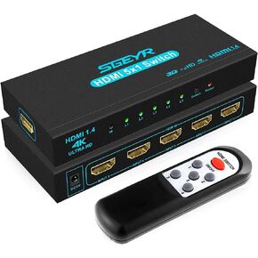 HDMI Switch SGEYR 5x1 HDMI Switcher 5 in 1 Out HDMI Switch Selector 5 Port Box with IR Remote Control HDMI 1.4 HDCP 1.4 Support 4K@30Hz Ultra HD 3D 2160P 1080P