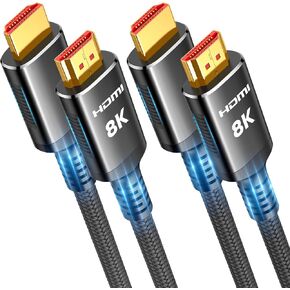 كابل Snowkids قصير 8K HDMI 2.1 حزمة من قطعتين بطول 1.5 قدم/0.5 متر، سلك HDMI مجدول فائق السرعة - 48 جيجابت في الثانية، 4K@120 هرتز 8K@60 هرتز، HDCP 2.2&2.3، HDR ديناميكي، eARC، DTS:X، Dolby متوافق مع Roku تلفزيون/HDTV/PS5/بلو راي