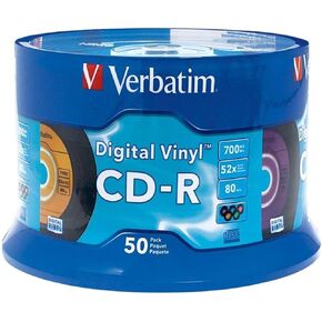 Verbatim CD-R Blank Discs 700MB 80min 52X Recordable Disc for Data and Music with Digital Vinyl Surface - 50pk Spindle Blue/Green/Orange/Pink/Purple in Saudi Arabia