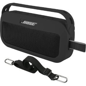 غطاء حافظة من السيليكون من TXesign لمكبر الصوت المحمول Bose SoundLink Flex Bluetooth أثناء السفر وحقيبة حمل واقية مع مقبض قابس مضاد للغبار لـ Bose SoundLink Flex (أسود) in Kuwait