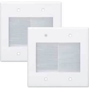 2 Gang Brush Wall Plate (Black, 2 Pack), Double Gang Cable Wall Plate for Power Cords, Low Voltage Cables and Wires in-Wall Hiding