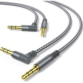 2 Pack Aux Cable, 6.6ft/2M TRS Auxiliary Cables 90 Degree Right 3.5mm Nylon Braided 1/8 AUX Cord for Car Compatible with Stereos, Speaker, iPod iPad Smartphone, Headphones Sony,Echo Dot,Beats- Grey in Saudi Arabia