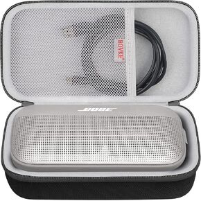 BOVKE Hard Travel Speaker Case for Bose SoundLink Flex Bluetooth Portable Speaker, Extra Mesh Pocket for Bluetooth Speakers Bose Charger, Charging Cables, Black