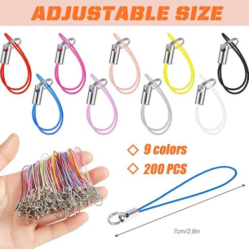 Frienda 200 Pcs Phone Charm Strap for Cell USB Keychains, Black | with Split Ring Clasp, Keychain Making Kit, Lariat Lanyard Charms Pendant Clasp, DIY Jewelry Accessories in Kuwait