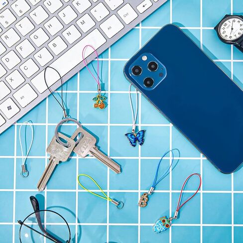 Frienda 200 Pcs Phone Charm Strap for Cell USB Keychains, Black | with Split Ring Clasp, Keychain Making Kit, Lariat Lanyard Charms Pendant Clasp, DIY Jewelry Accessories in Kuwait
