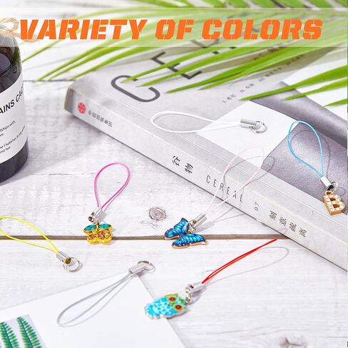 Frienda 200 Pcs Phone Charm Strap for Cell USB Keychains, Black | with Split Ring Clasp, Keychain Making Kit, Lariat Lanyard Charms Pendant Clasp, DIY Jewelry Accessories in Kuwait