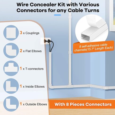 125.6in Cord Hider Kit, ZhiYo Cord Covers for Wall Mounted TV, Paintable Wire Cover for Cords, Tv Cable Hider Wall Kit, Wall Cord Concealer, Cable Cover Wall Wire Management, 8xL15.7in W0.95in H0.55in in Saudi Arabia