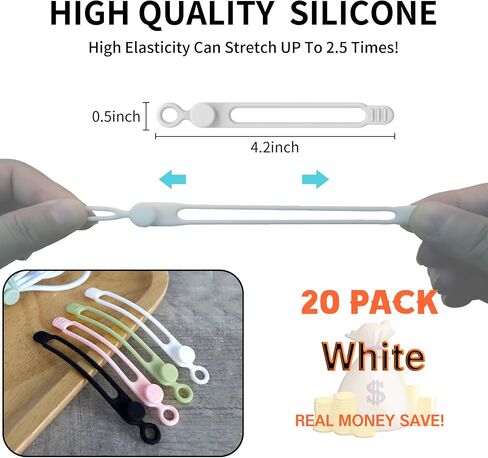 UMUST Silicone Cable Straps, 10pcs Extra-Long Reusable Hanging Organizer for Cables, Kitchen, Home, School (Black & White) | Reusable Cord Ties, Cable Strap Tie for Bundling Electronics Wire,Home Office Travel Essentials Accessories 7.1inch in Kuwait