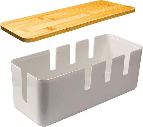 RICEXO Cable Management Box, 7 Holes, 12x5x4.5 inches, Wooden Lid Cable Organizer Box for Desk to Hide Power Strips, Tv Wires, ABS Material Cord Cover in Kuwait