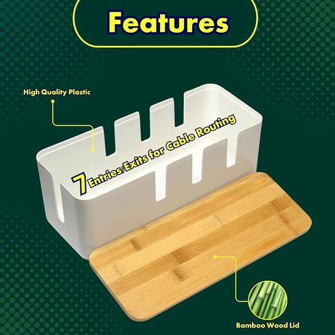 RICEXO Cable Management Box, 7 Holes, 12x5x4.5 inches, Wooden Lid Cable Organizer Box for Desk to Hide Power Strips, Tv Wires, ABS Material Cord Cover in Kuwait