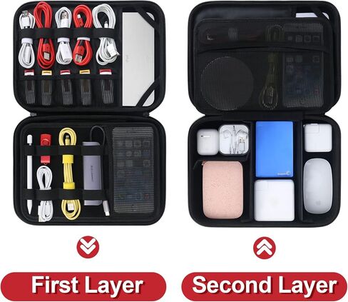 BOVKE Carrying Case Hard Protective Case Tech Organizer Travel Power Bank Pouch Bag USB Cable Organizer for Earbuds, Cable Cord, Charger Adapter, Electronic Accessories Case Wallet, Black+Inside Black in Saudi Arabia