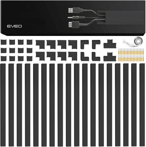 EVEO Cable Hider Wall 306" - Cable Raceway Cord Hider - Wire Covers for Cords on Wall, Cord Cover, Wall Cable Hider, Cable Concealer, Wire Hiders for TV on Wall Management-20X (L16 W0.95 H0.5) - White in Kuwait