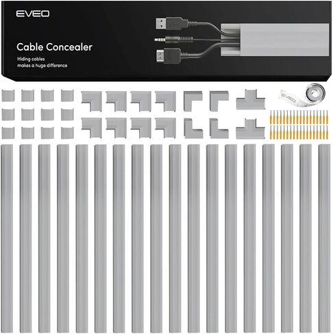 EVEO Cable Hider Wall 306" - Cable Raceway Cord Hider - Wire Covers for Cords on Wall, Cord Cover, Wall Cable Hider, Cable Concealer, Wire Hiders for TV on Wall Management-20X (L16 W0.95 H0.5) - White in Kuwait