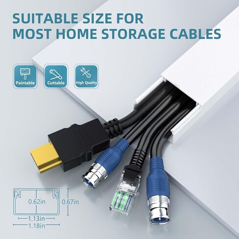 Delamu Cord Hider, 157in Wire Covers for Cords on Wall, Premium Cable Hider Cord Covers for Wires, Cable Management Wire Hiders for TV, Cable Raceway Kit, W0.95 H0.55in, White in Kuwait