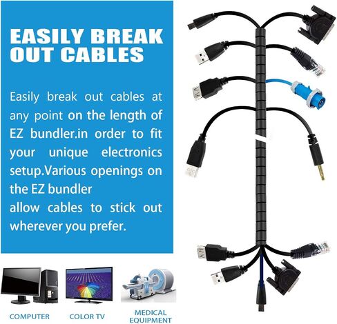 Cable Sleeve Organizer 10FT Coiled Tube Sleeve Cable Management Sleeve for Home Office PC TV Black in Kuwait