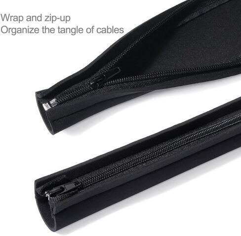 [4 عبوات] حافظة إدارة الكابلات JOTO، نظام تنظيم السلك 19-20 بوصة مع سحاب للتلفزيون والكمبيوتر والمكتب والترفيه المنزلي، غطاء مرن للكابل ونظام إخفاء الأسلاك - أسود in Kuwait