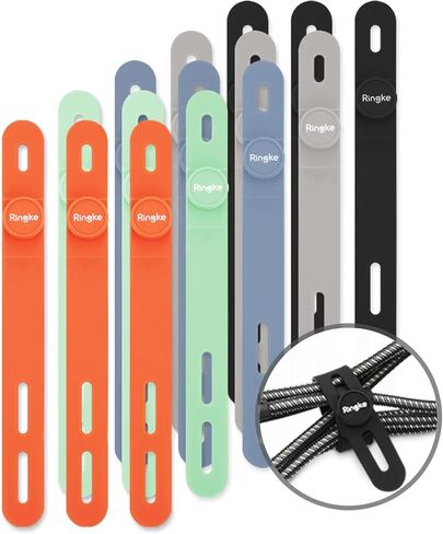 Ringke Cable Tie Silicone (15 Pack) Colorful Reusable Holder Strap Organizer Management for Fastening Cable Cords and Wires in Saudi Arabia