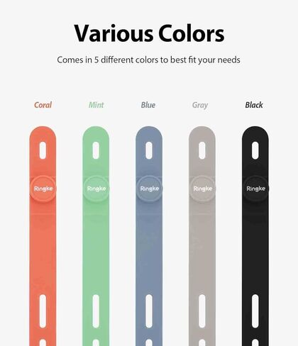 Ringke Cable Tie Silicone (15 Pack) Colorful Reusable Holder Strap Organizer Management for Fastening Cable Cords and Wires in Saudi Arabia