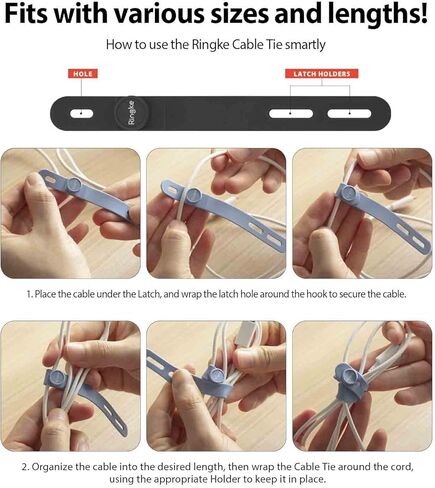 Ringke Cable Tie Silicone (15 Pack) Colorful Reusable Holder Strap Organizer Management for Fastening Cable Cords and Wires in Saudi Arabia
